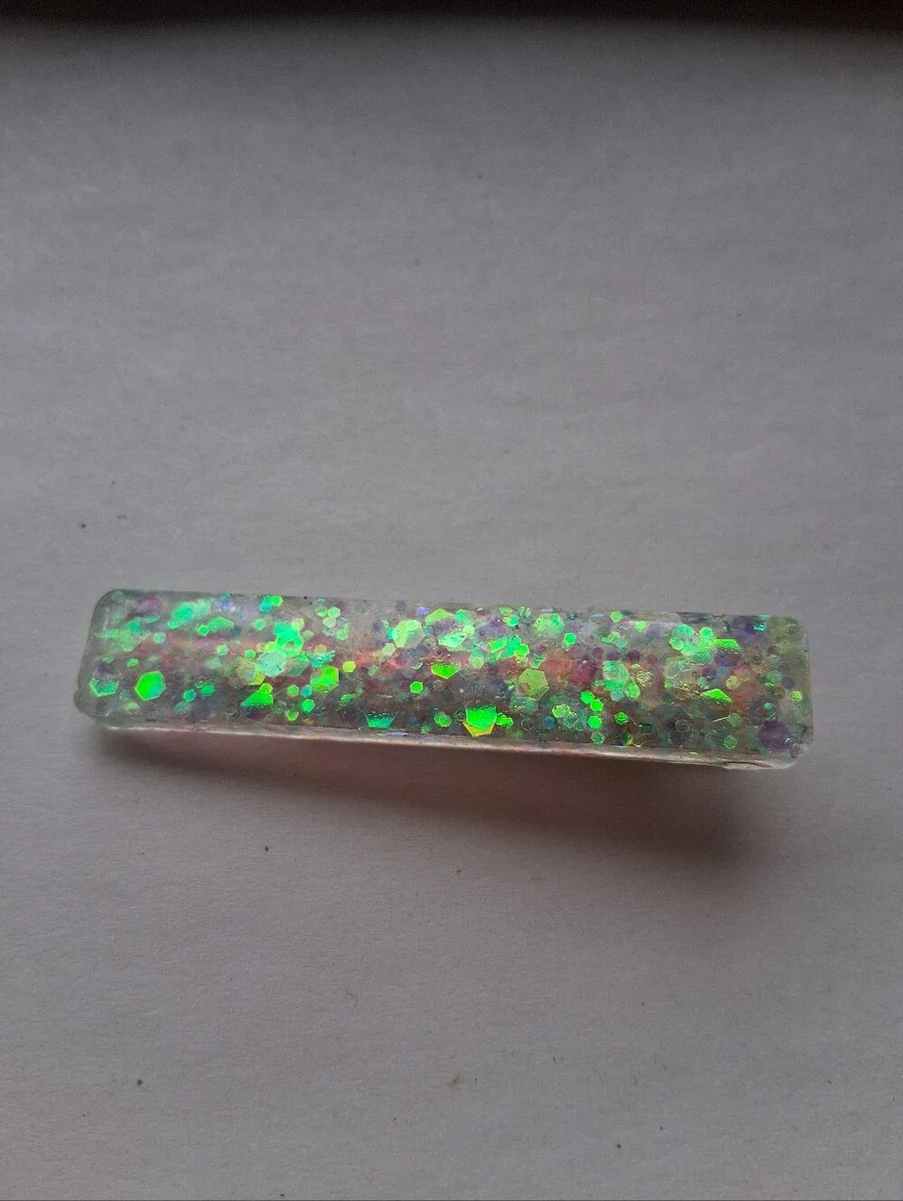 5/$25 Iridescent Glitter Resin Barrette - Green Sparkle